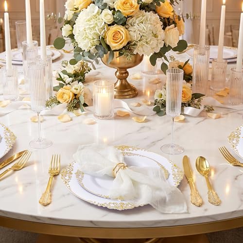 Joyido 200PCS White and Gold Plastic Plates - Gold Disposable Plates - Gorgeous Wedding Plate 10inch Dinner & 7.25inch Dessert Plate for 100 Guests for Wedding & Party - Image 4