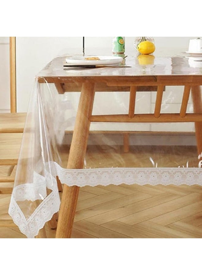 مفرش طاولة شفاف من الفينيل والبلاستيك PVCمقاوم للماء شديد التحمل مع حواف مكرمية من الدانتيل  مثالي للمطبخ، طاولة الطعام، والاستخدام الداخلي والخارجي 137 x 183 cm - Image 2