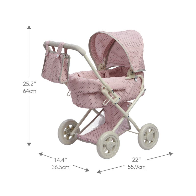 Olivia's Little World Buggy-Style Baby Doll Stroller with Retractable Canopy, Storage Underneath, Detachable Bassinet, Travel Nursery Bag, Comfortable to Push, Pink and Gray - Image 5