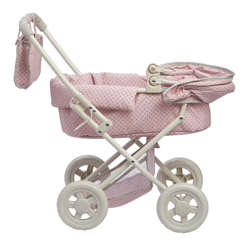 Olivia's Little World Buggy-Style Baby Doll Stroller with Retractable Canopy, Storage Underneath, Detachable Bassinet, Travel Nursery Bag, Comfortable to Push, Pink and Gray - Image 2