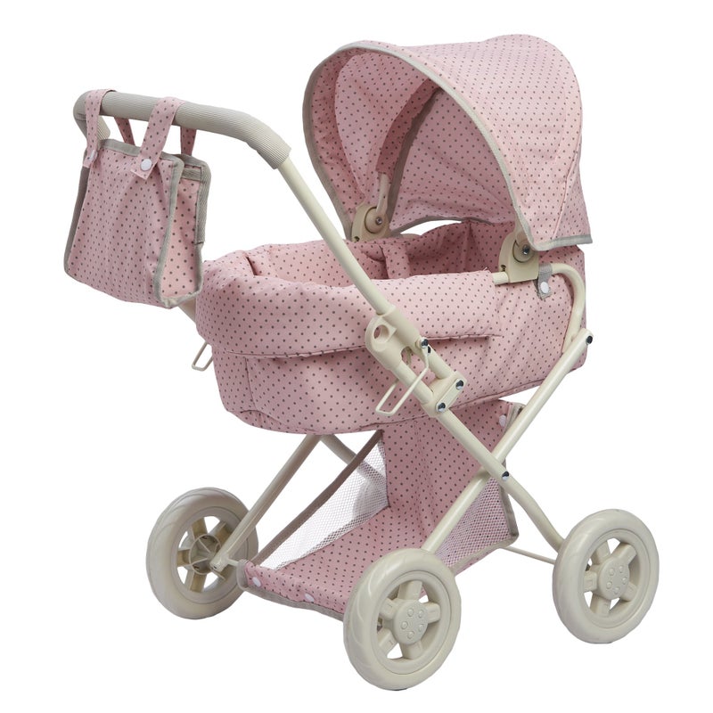 Olivia's Little World Buggy-Style Baby Doll Stroller with Retractable Canopy, Storage Underneath, Detachable Bassinet, Travel Nursery Bag, Comfortable to Push, Pink and Gray - Image 1