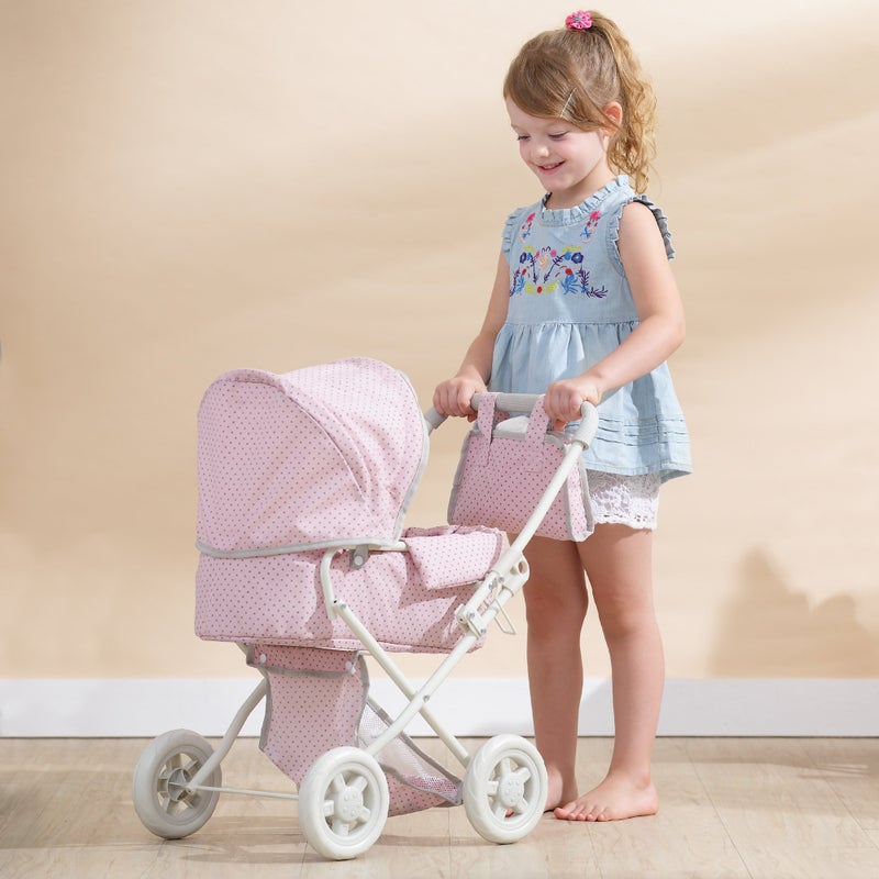 Olivia's Little World Buggy-Style Baby Doll Stroller with Retractable Canopy, Storage Underneath, Detachable Bassinet, Travel Nursery Bag, Comfortable to Push, Pink and Gray - Image 3