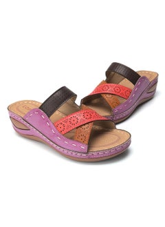 2023 Summer New Style Womens Sandals European and American Style Color Block One-Row Slides Leisure Style PVC Sole Purple