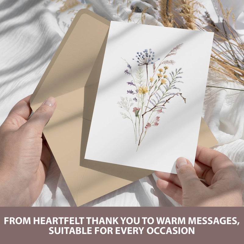 AUDREE 50 Set Blank Cards and Envelopes 3.5x5 - Watercolor Wildflowers Blank Greeting Cards with Adhesive Envelopes and Matching Sticker - Blank Note Cards for All Occasions - Image 4
