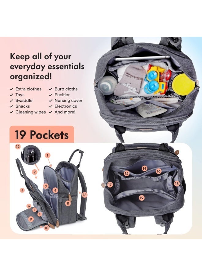 RUVALINO Changing Bag Backpack, Large Nappy Back Pack Multifunction Baby Bags with Portable Changing Mat, Pacifier Holder, and Stroller Straps, for Mom and Dad - Image 3