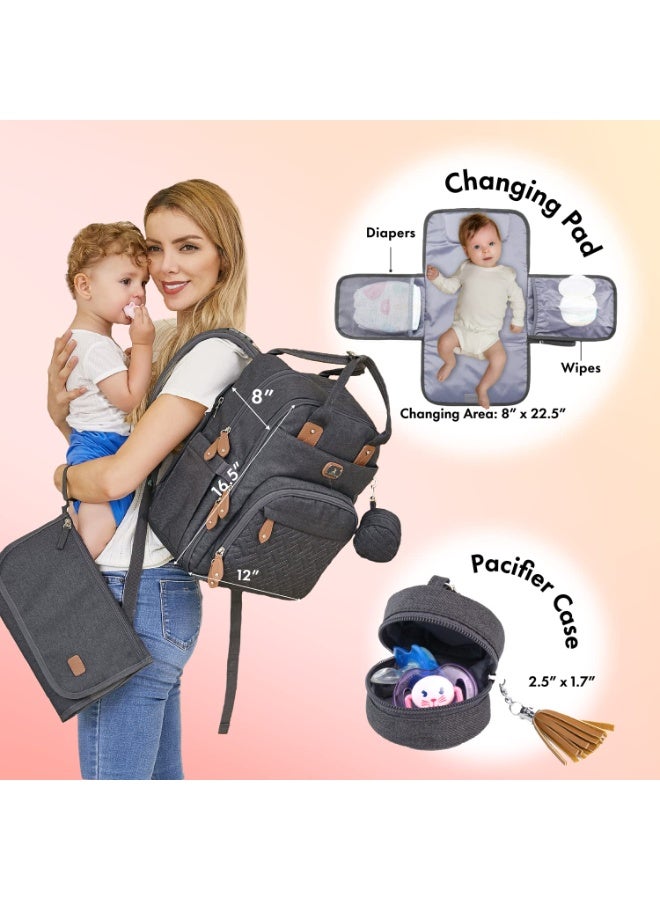 RUVALINO Changing Bag Backpack, Large Nappy Back Pack Multifunction Baby Bags with Portable Changing Mat, Pacifier Holder, and Stroller Straps, for Mom and Dad - Image 2