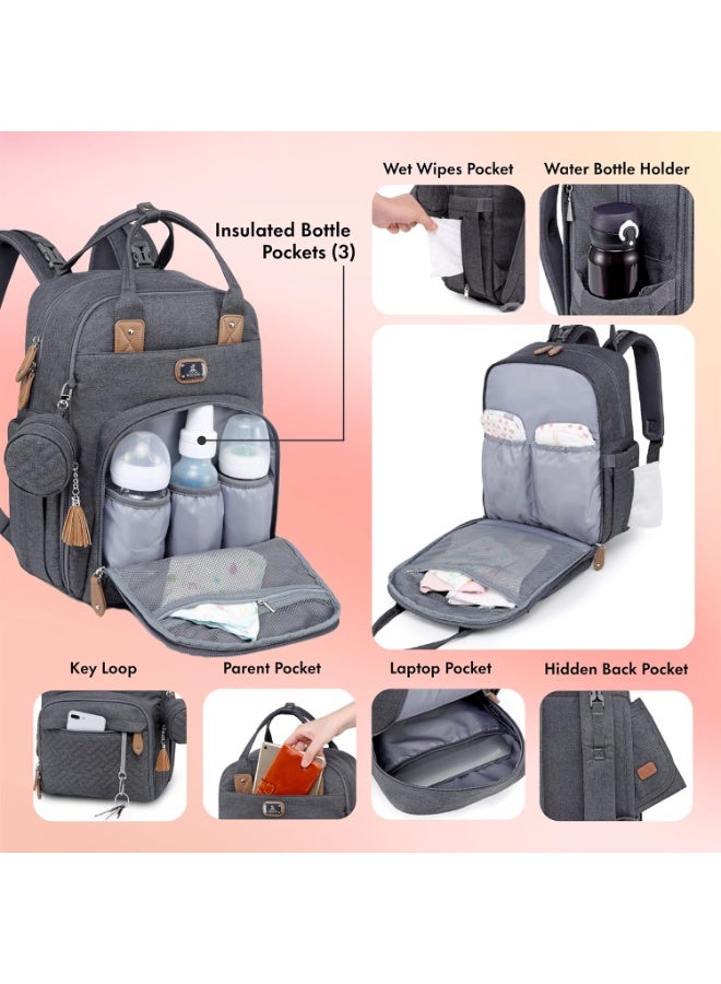 RUVALINO Changing Bag Backpack, Large Nappy Back Pack Multifunction Baby Bags with Portable Changing Mat, Pacifier Holder, and Stroller Straps, for Mom and Dad - Image 4