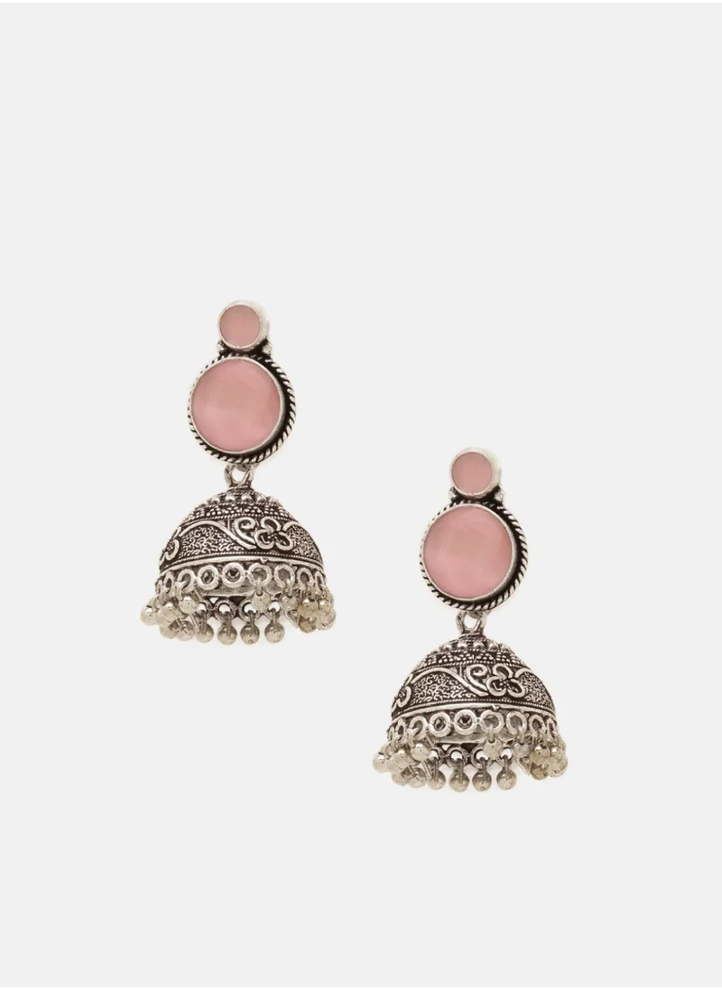 Priyaasi Plated Crystals Dome Shaped Oxidized Jhumkas Earrings