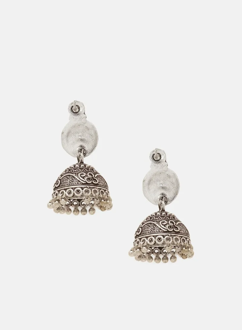 Priyaasi Plated Crystals Dome Shaped Oxidized Jhumkas Earrings