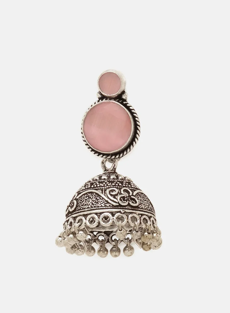 Priyaasi Plated Crystals Dome Shaped Oxidized Jhumkas Earrings