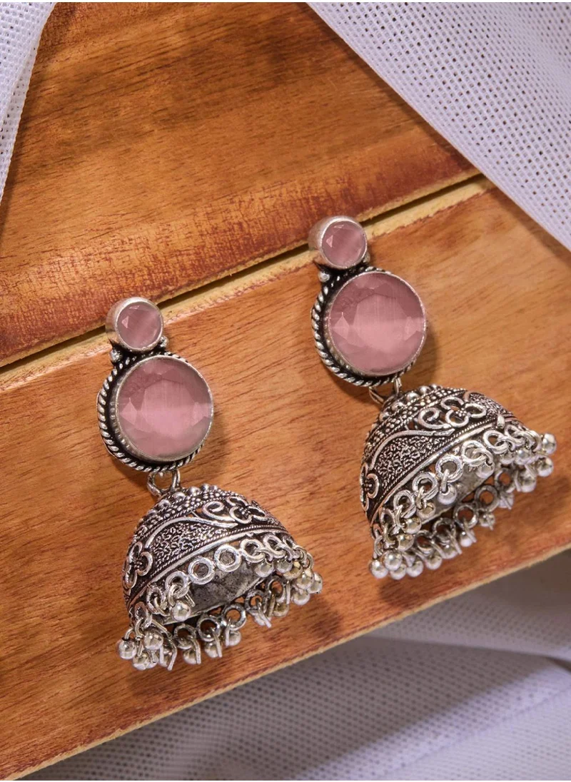 برياسي Plated Crystals Dome Shaped Oxidized Jhumkas Earrings