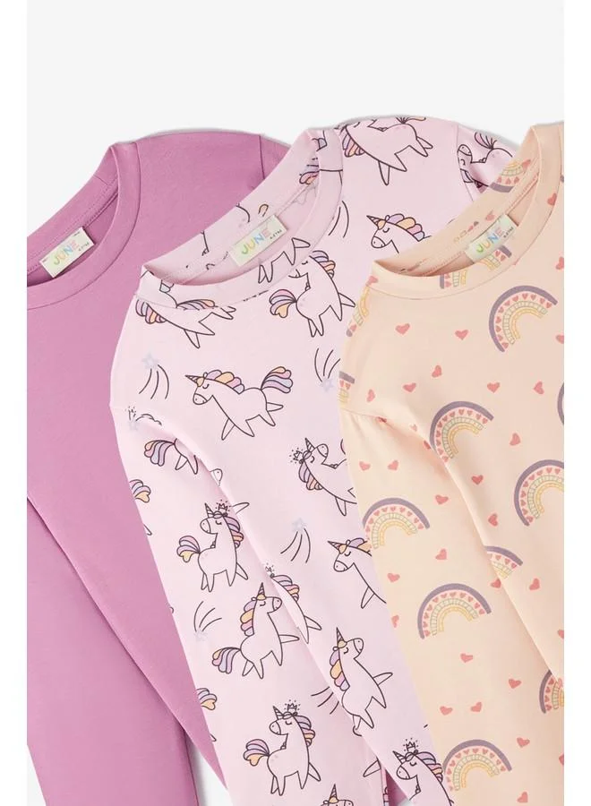 JUNE June Girl Child 3-Pack Long Sleeve Tshirt Pink - Purple - Salmon