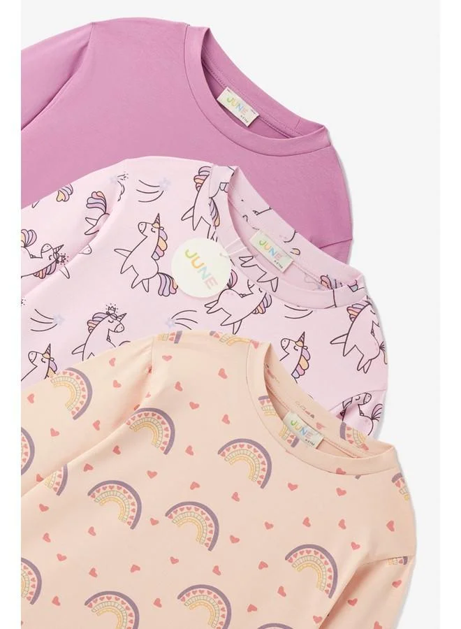 JUNE June Girl Child 3-Pack Long Sleeve Tshirt Pink - Purple - Salmon
