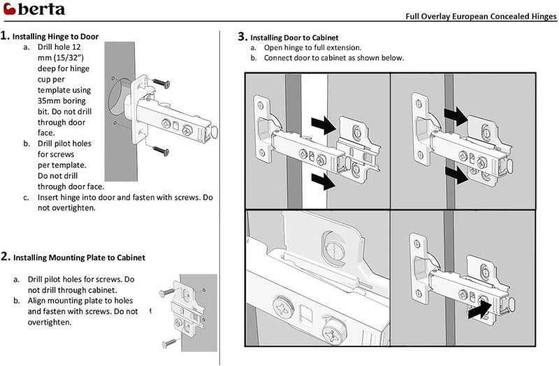 BERTA 6-Pack Full Overlay Frameless Soft-Close European Hinges, 110° 3D Adjustable, Clip-On Concealed Kitchen Cabinet Door Hinges with Screws - Ideal for Modern Cabinets - Image 4