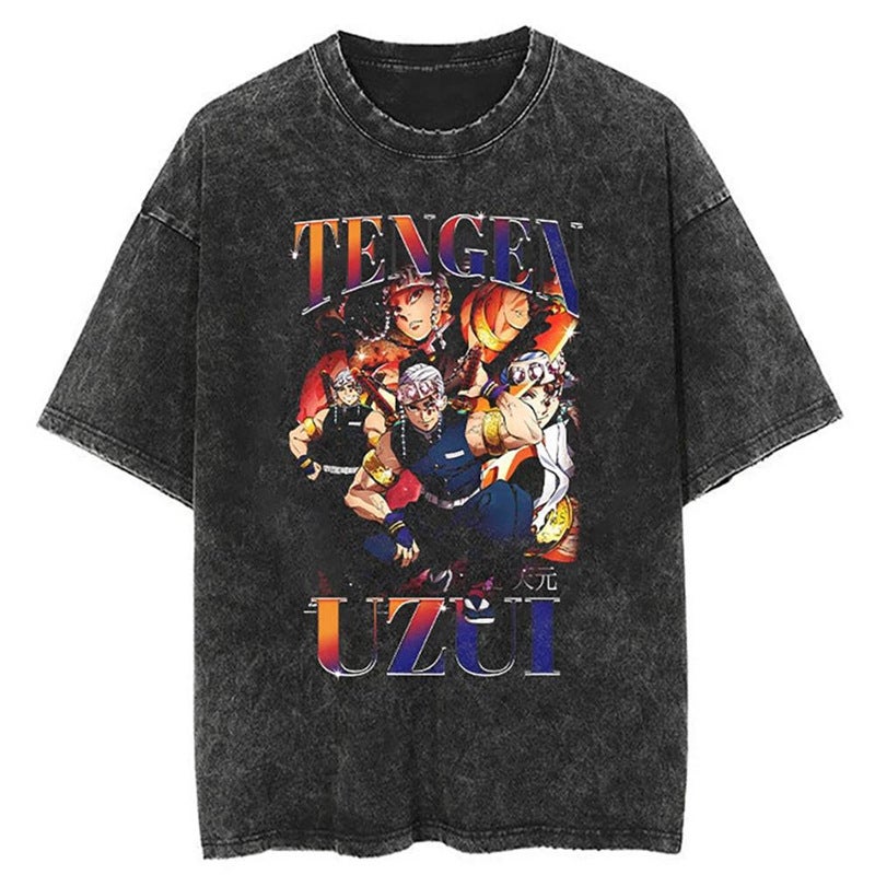 Anime T-Shirt Vintage Washed T-Shirt Men Unisex High Street 20 - Image 1