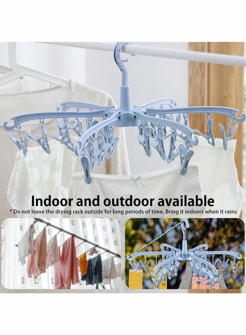 Excefore Folding Sock Dryer, 24 Peg Sock Hanger for Washing Line, Wind-proof Underwear Hanger, Portable Rotable Sock Drying Racks with Clips for Socks Underwear Baby Clothes, Gloves, Shoe Insoles(Blue) - Image 2