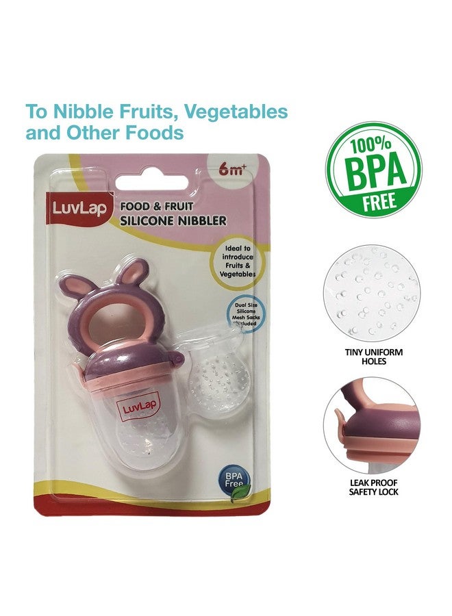 Luvlap مغذي/مصاص سيليكوني للأطعمة/الفواكه مع شبكة إضافية، مصاصة/مغذي ناعم، عضاضة للأطفال، الرضع، أرنب بنفسجي ووردي - Image 2