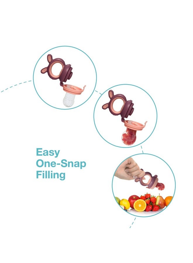 Luvlap مغذي/مصاص سيليكوني للأطعمة/الفواكه مع شبكة إضافية، مصاصة/مغذي ناعم، عضاضة للأطفال، الرضع، أرنب بنفسجي ووردي - Image 4