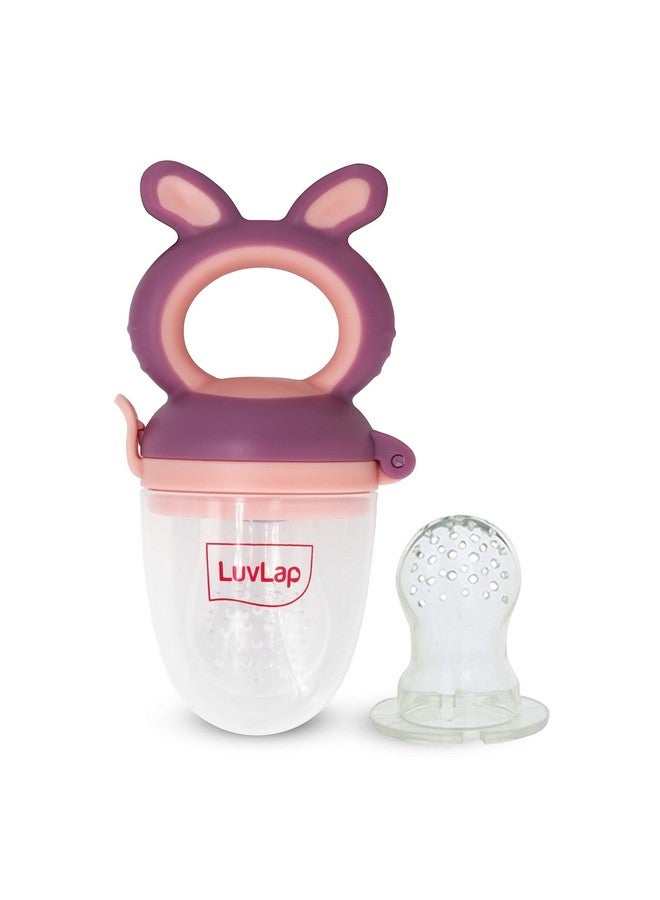 Luvlap مغذي/مصاص سيليكوني للأطعمة/الفواكه مع شبكة إضافية، مصاصة/مغذي ناعم، عضاضة للأطفال، الرضع، أرنب بنفسجي ووردي - Image 1