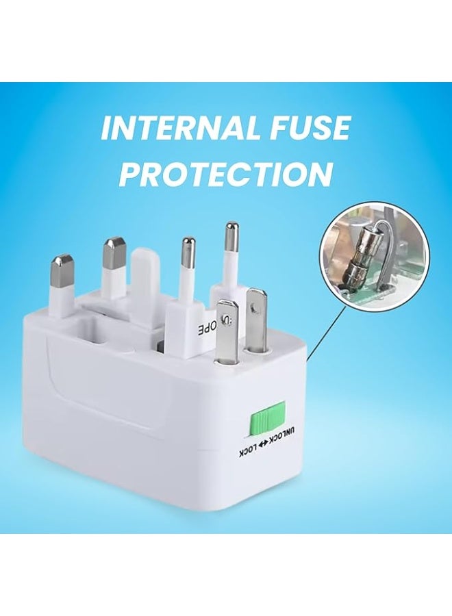 Terabyte Universal Travel Adapter Type C, World Travel Power Plug With 2 USB, All In One Travel Plug Adapter For EU/US/UK/AU  (White) - Image 2