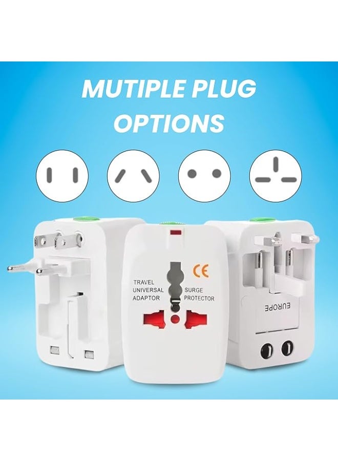 Terabyte Universal Travel Adapter Type C, World Travel Power Plug With 2 USB, All In One Travel Plug Adapter For EU/US/UK/AU  (White) - Image 3