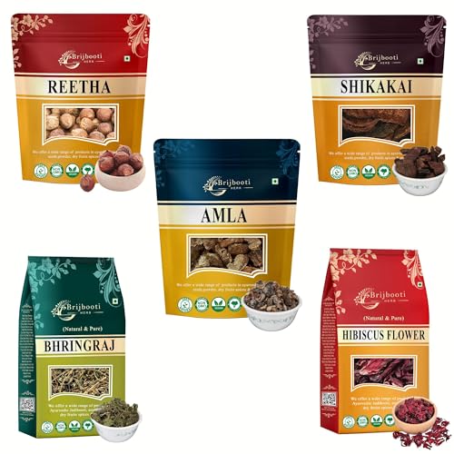 BrijBooti Reetha Amla Shikakai Bhringraj Hibiscus (Raw Form) for Hair 500 Gm (100g Each), natural (BMPL-1105) - Image 1
