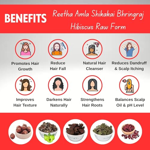 BrijBooti Reetha Amla Shikakai Bhringraj Hibiscus (Raw Form) for Hair 500 Gm (100g Each), natural (BMPL-1105) - Image 2