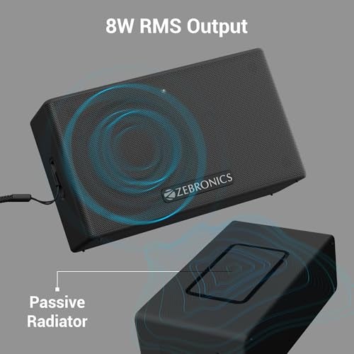 ZEBRONICS Sonic POD S, Portable Bluetooth Speaker, 8 Watts, Upto 7h Backup, Passive Radiator, Call Function, Bluetooth v5.3 | mSD | AUX, TWS, with Carry Loop (Black) - Image 2