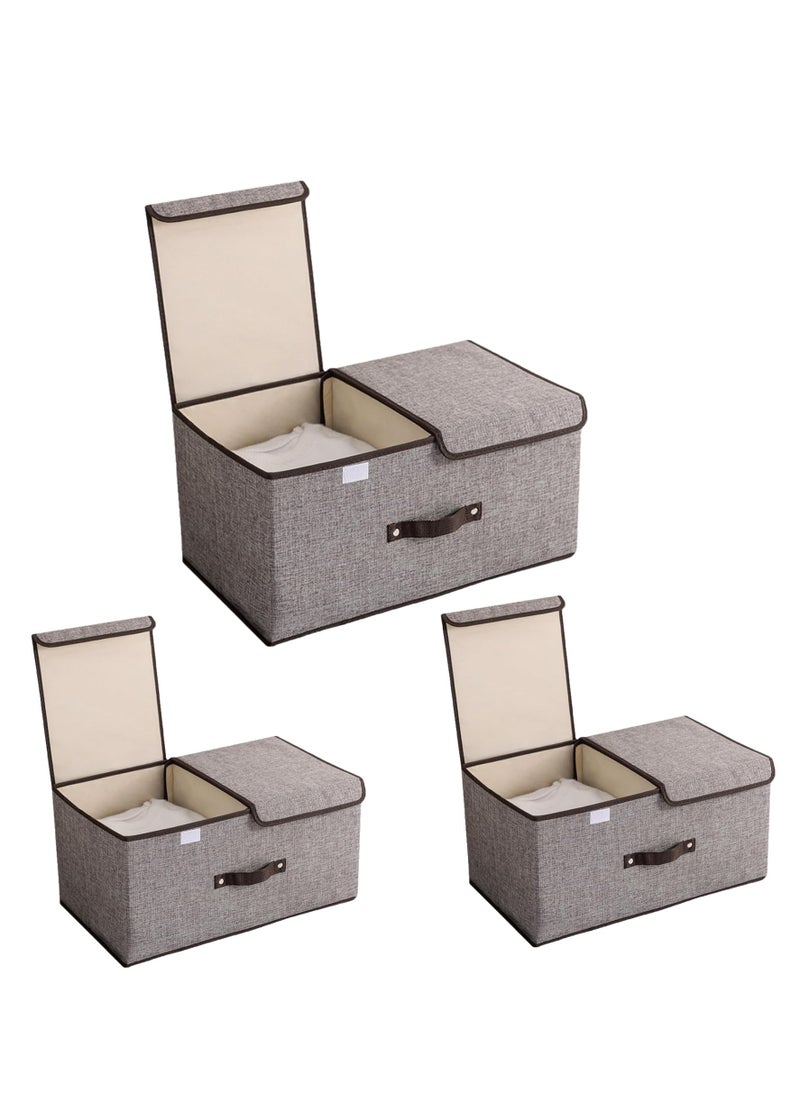 ZERIFAM ZERIFAM Clothing Storage Box - Foldable Storage Box, 3Pcs Double Lid Foldable Closet Organizers, Suitable For Storing Household Clothes, Toys, Sundries And Other Items. (Grey)  - Image 1
