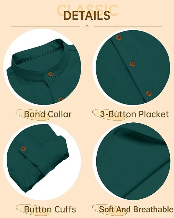 LATEST CHIKAN Cotton Blend Solid Casual Regular Fit Mandarin/Chinese Collor Short Kurta for Men SK-FS-LINEN-BGR-38 Bottle Green - Image 4