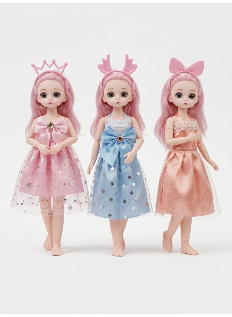 Jointed Fashion Doll Set 3PCS for Girls, Princess Dolls with Dresses and Crown Accessories, Dress-Up & Hair Styling Pretend Play Toys, Kids Gift Set for Home, Nursery and Parties - Image 1