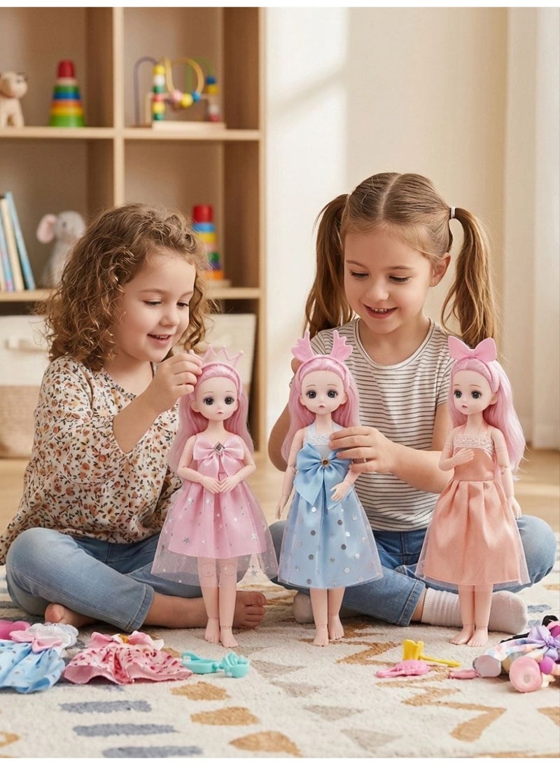 Jointed Fashion Doll Set 3PCS for Girls, Princess Dolls with Dresses and Crown Accessories, Dress-Up & Hair Styling Pretend Play Toys, Kids Gift Set for Home, Nursery and Parties - Image 3