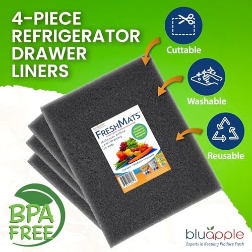 Bluapple FreshMats, Refrigerator Bin Liner, Fridge Drawer Mats, Crisper Life Extender Liner Keeps Produce Fresh Longer, Anti-Bruising, Helps Air Circulation, Washable & Reusable (4-Mats, 12x15, Gray) - Image 3