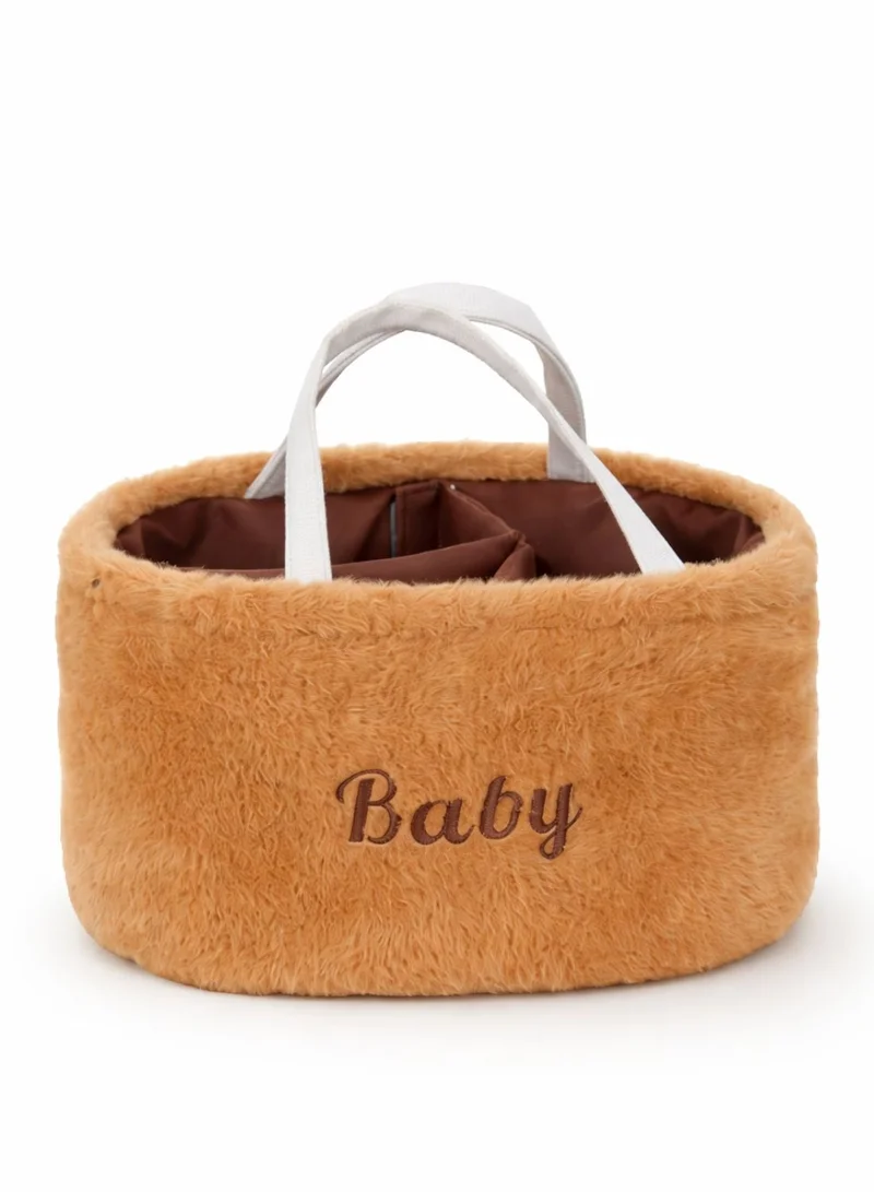 1 تشيس منظم مستلزمات الأطفال - سلة تخزين ناعمة مخملية لغرفة الأطفال مزودة بمقابض، وطاولة تغيير محمولة، ومنظم للسيارة لمستلزمات الأطفال حديثي الولادة (بني قهوة)