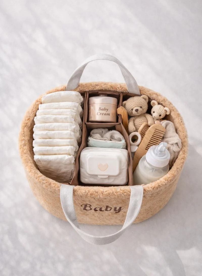 1Chase Coffee Brown Baby Diaper Caddy Organizer – Soft Plush Nursery Storage Basket with Handles, Portable Changing Table & Car Organizer for Newborn Essentials (Coffee Brown)  | Best Price UAE