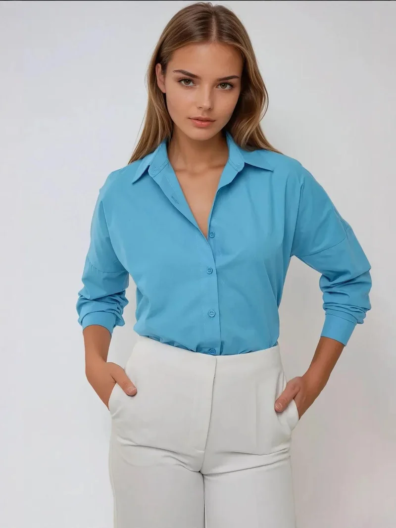 زوبعة قميص قطني كلاسيكي بأكمام طويلة