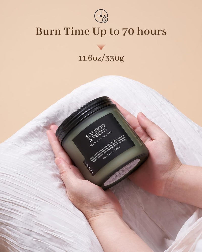 M&SENSE Bamboo Peony Scented Candle, 11.6oz Aromatherapy Jar Candle, 70 Hour Burn Time, Natural Soy Wax Blend, Stress Relief, Home Fragrance - Image 4
