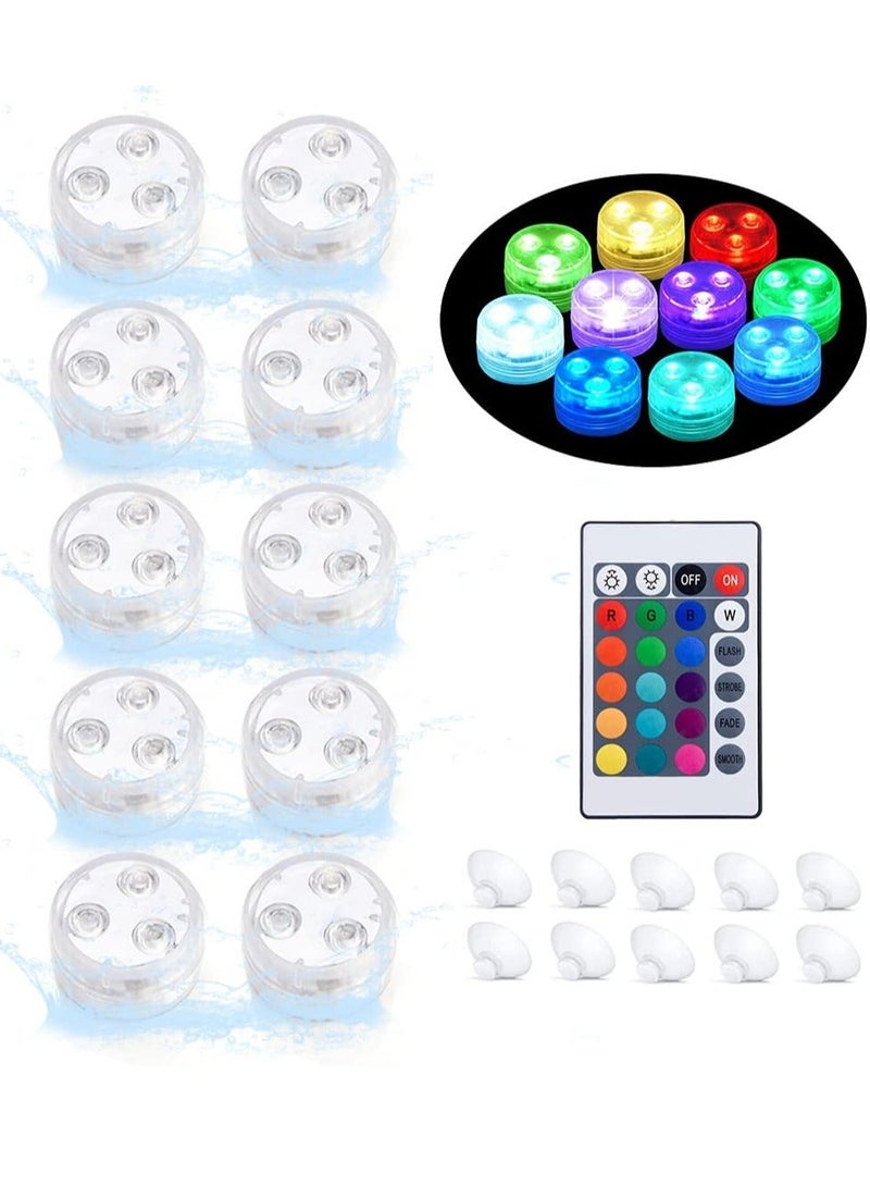 Submersible LED Lights 10 Packs Upgraded Ponds Lights Underwater 16 RGB Color Gradient Hot Tub Lights for Decor Underwater Light IP68 Waterproof [10 Lights 1 IR Remote Control] - Image 1