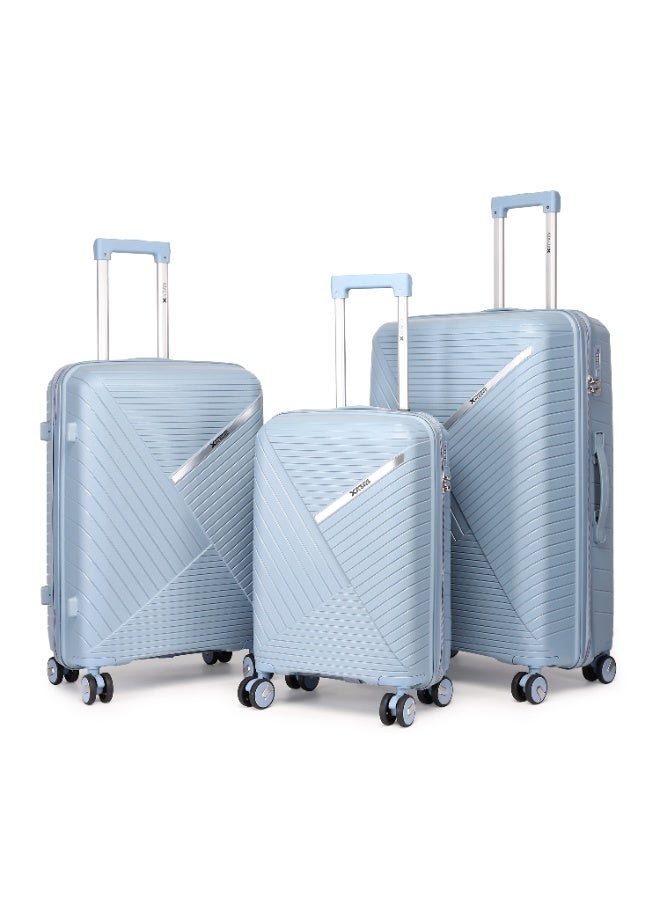 Home Smart HomeSmart Xplorer Premium Luggage Set, 3-Piece (PP) Hard shell Suitcases | Durable, Flexible, Lightweight, Scratch Resistant with 360 Rotatable wheel, Smooth & Strong Trolley, Combination Lock and Comfortable handle | Ideal for any journey. (Light Blue) - Image 1