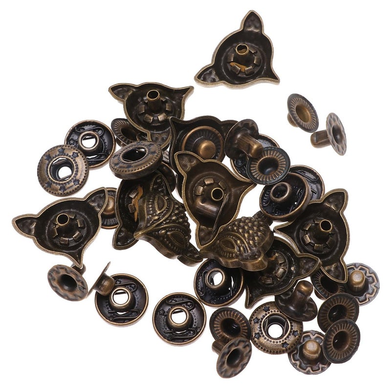 Vintage Copper Snap Buttons Set with Animal Head and Base for DIY Sewing Crafts and Bag Closures - Image 2