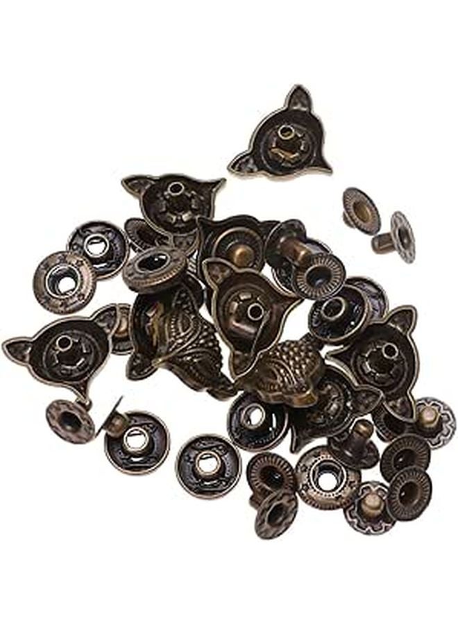 Vintage Copper Snap Buttons Set with Animal Head and Base for DIY Sewing Crafts and Bag Closures - Image 1