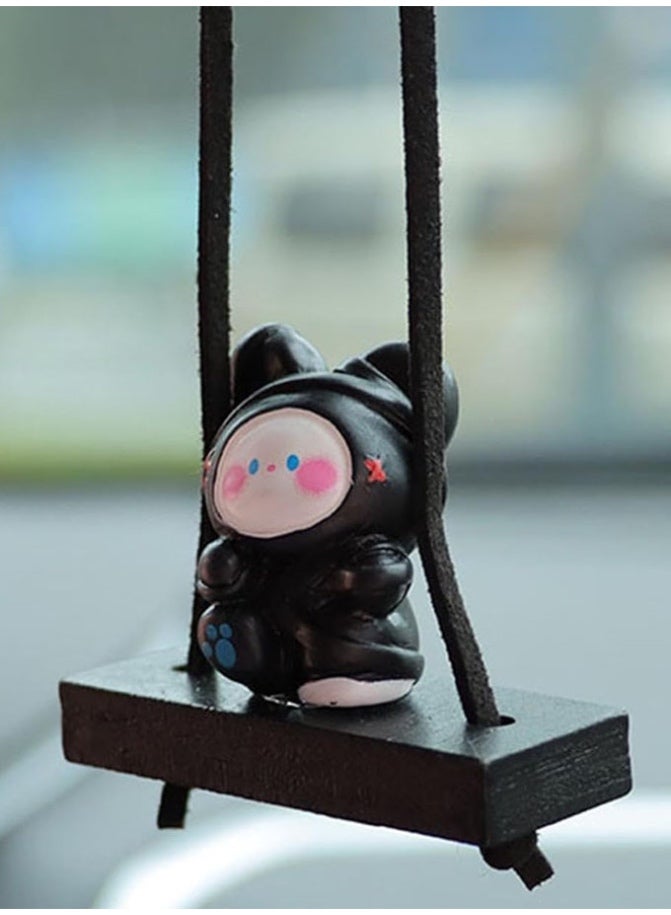 قلادة مرآة السيارة فريدة وجذابة على شكل لابوبو اسود يتمرجح - Image 2