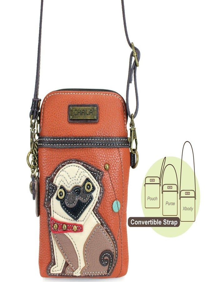 CHALA Dog Collection Cell Phone Crossbody Purse-Women PU Leather/Canvas Multicolor Handbag with Adjustable Strap - Pug - orange - Image 4