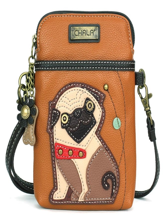 CHALA Dog Collection Cell Phone Crossbody Purse-Women PU Leather/Canvas Multicolor Handbag with Adjustable Strap - Pug - orange - Image 1