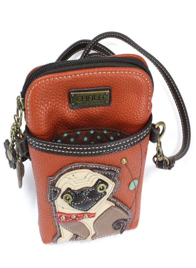 CHALA Dog Collection Cell Phone Crossbody Purse-Women PU Leather/Canvas Multicolor Handbag with Adjustable Strap - Pug - orange - Image 2
