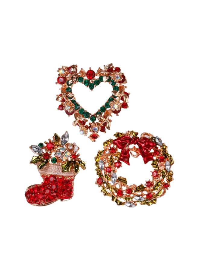klarako 3pcs Christmas Rhinestone Brooch Pin Crystal Diamond Heart Garland Socks Inlaid Breastpin Enamel Lapel Corsage For Girls Women Jewelry Winter Holiday Gift - Image 1