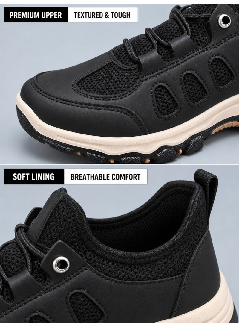 Men's athletic shoes, stylish classic low-top sneakers, outdoor hiking boots, breathable and comfortable athletic shoes, lightweight walking shoes, non-slip fitness and jogging shoes, athletic casual shoes, black - Image 2