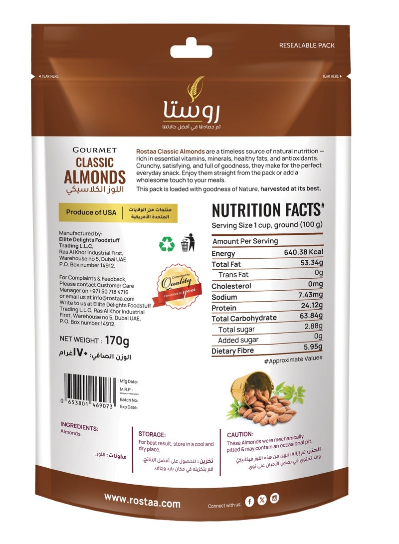 Rostaa Classic Almonds 170g – Premium Roasted Almonds, Protein-Rich & Healthy Snack - Image 2