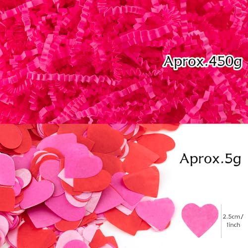 Jocomoni 1LB Valentine's Day Crinkle Cut Paper Shred Filler Pink Crinkle Cut Paper with Heart Confetti Shredded Filler Raffia Paper for Gift Wrapping Craft DIY Packaging Filling Party Supply - Image 2