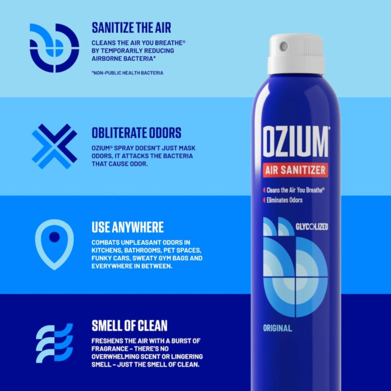 Ozium أوزيوم 0.8 أونصة معقم هواء ومزيل روائح للمنازل والسيارات والمكاتب والمزيد، رائحة أصلية، عبوة من 4 - Image 3
